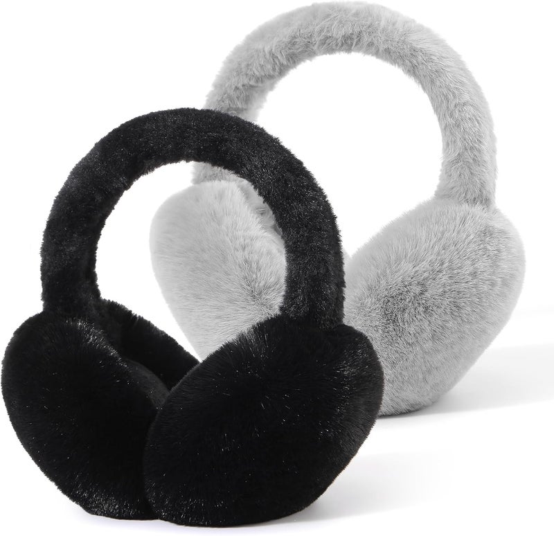 Fsmiling Winter Ear Muffs For Women Fuzzy Earmuffs Adjustable Ear Warmer Foldable - Image 1